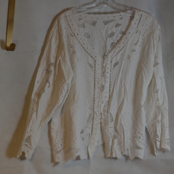 WHITE EYELET Embroidered XL White Skirt Jacket by YaYa - Picture 6 of 15